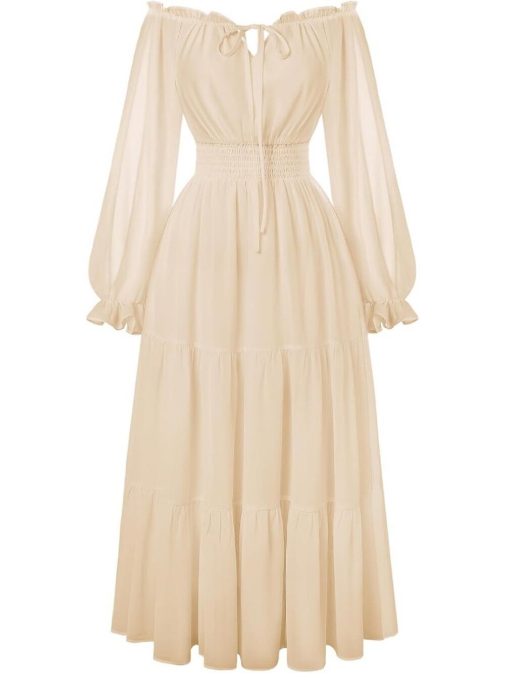 Elegant Renaissance Off-Shoulder Maxi Dress with Split Sleeves & Smocked Waist